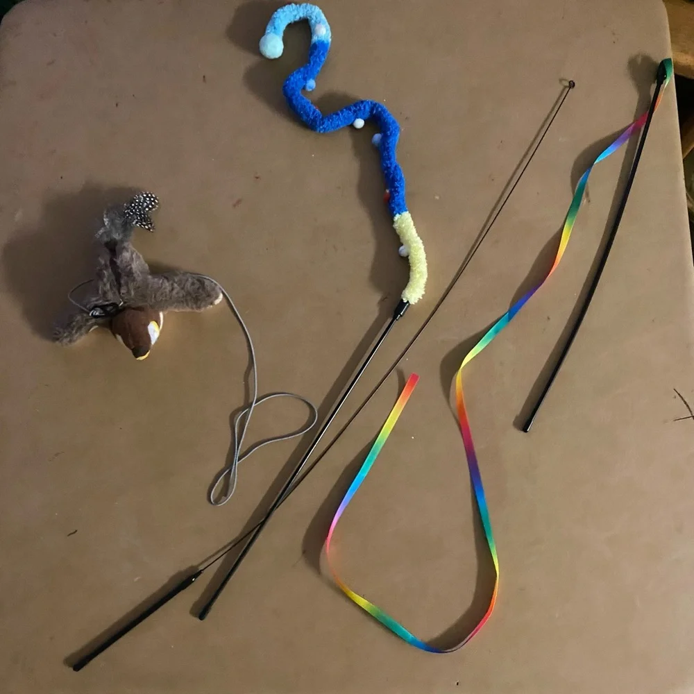Toys for Your Kitty Cat(s). A Bird and 3 wands